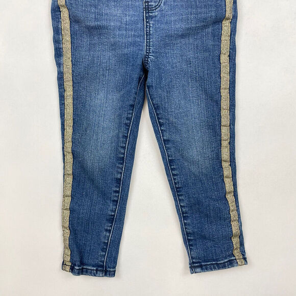 OshKosh B'Gosh Vestbak Girl Denim Blue Jean Overalls Pants Skinny Gold Stripe 3T - Picture 3 of 14